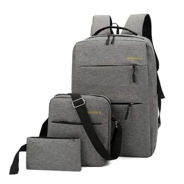 3pcs/set Men's Backpack Bag Male USB Charging Laptop Backpack Computer Bags Men Shoulder Bag Sets