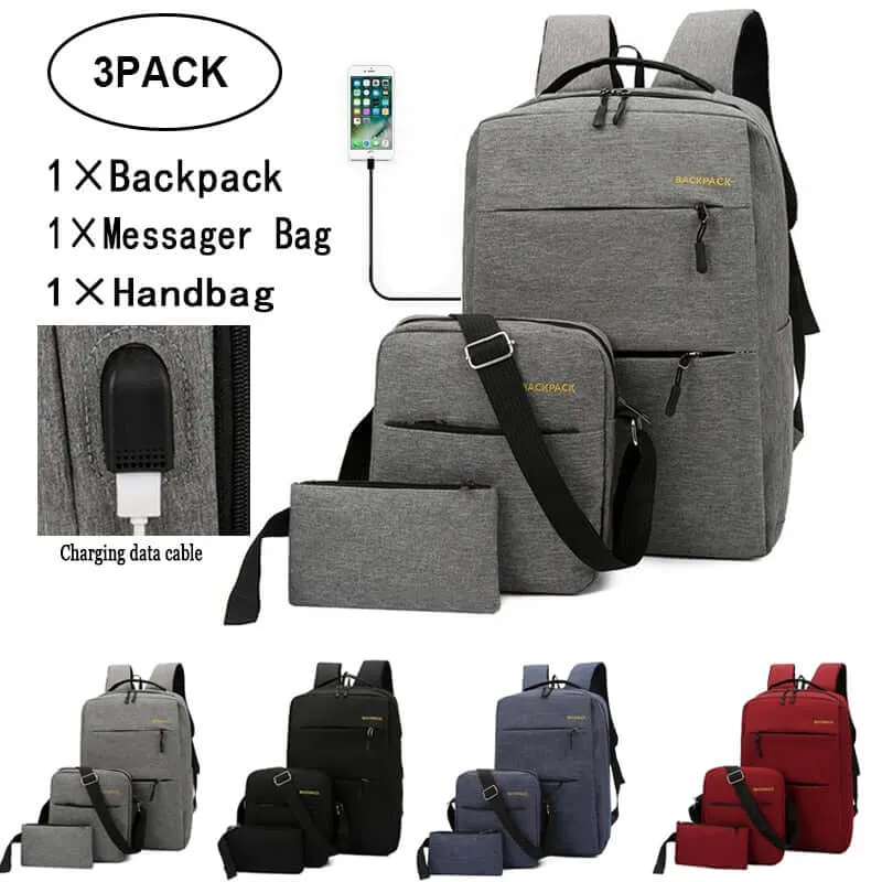 3pcs/set Men's Backpack Bag Male USB Charging Laptop Backpack Computer Bags Men Shoulder Bag Sets
