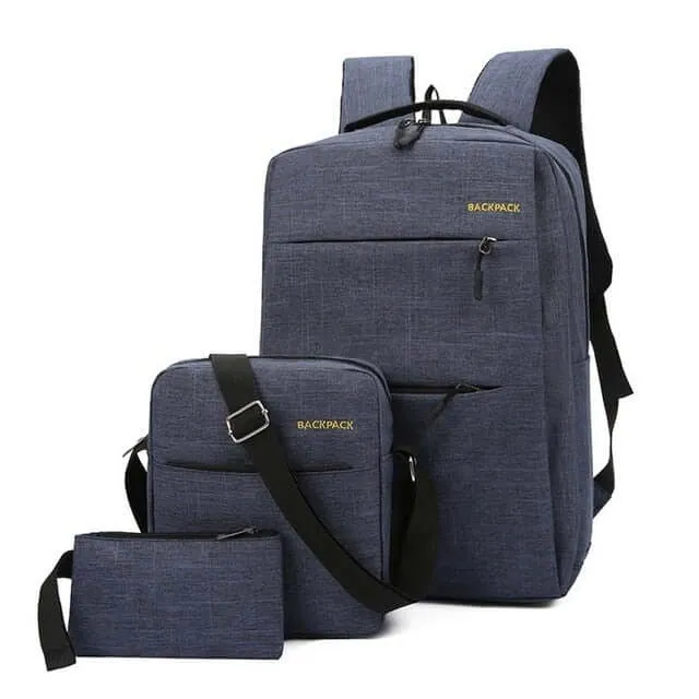 3pcs/set Men's Backpack Bag Male USB Charging Laptop Backpack Computer Bags Men Shoulder Bag Sets