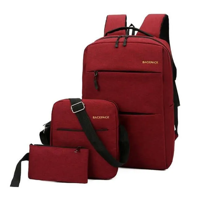 3pcs/set Men's Backpack Bag Male USB Charging Laptop Backpack Computer Bags Men Shoulder Bag Sets