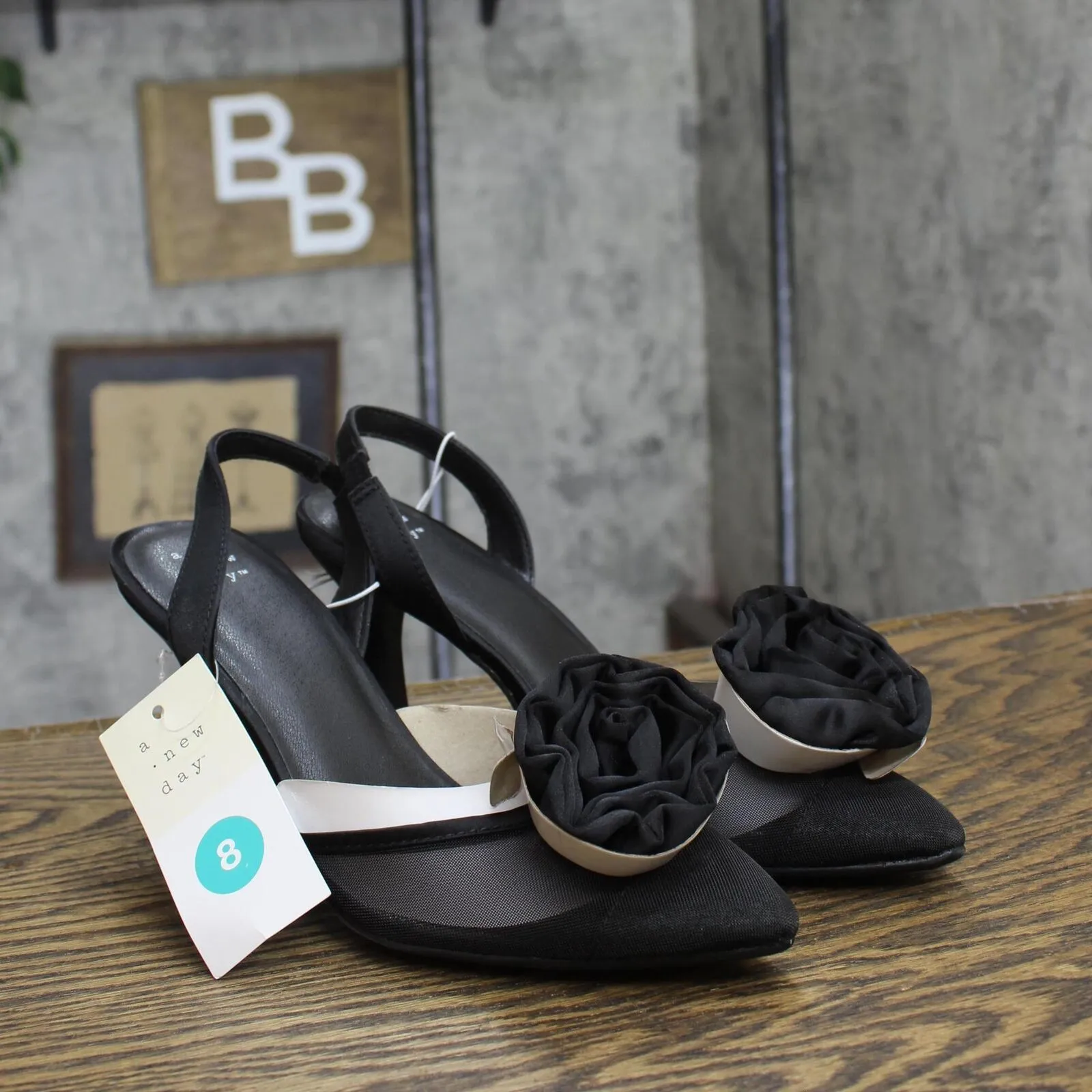 A New Day Womens Fleur Florette Slingback Heels 90972826 Black 8M