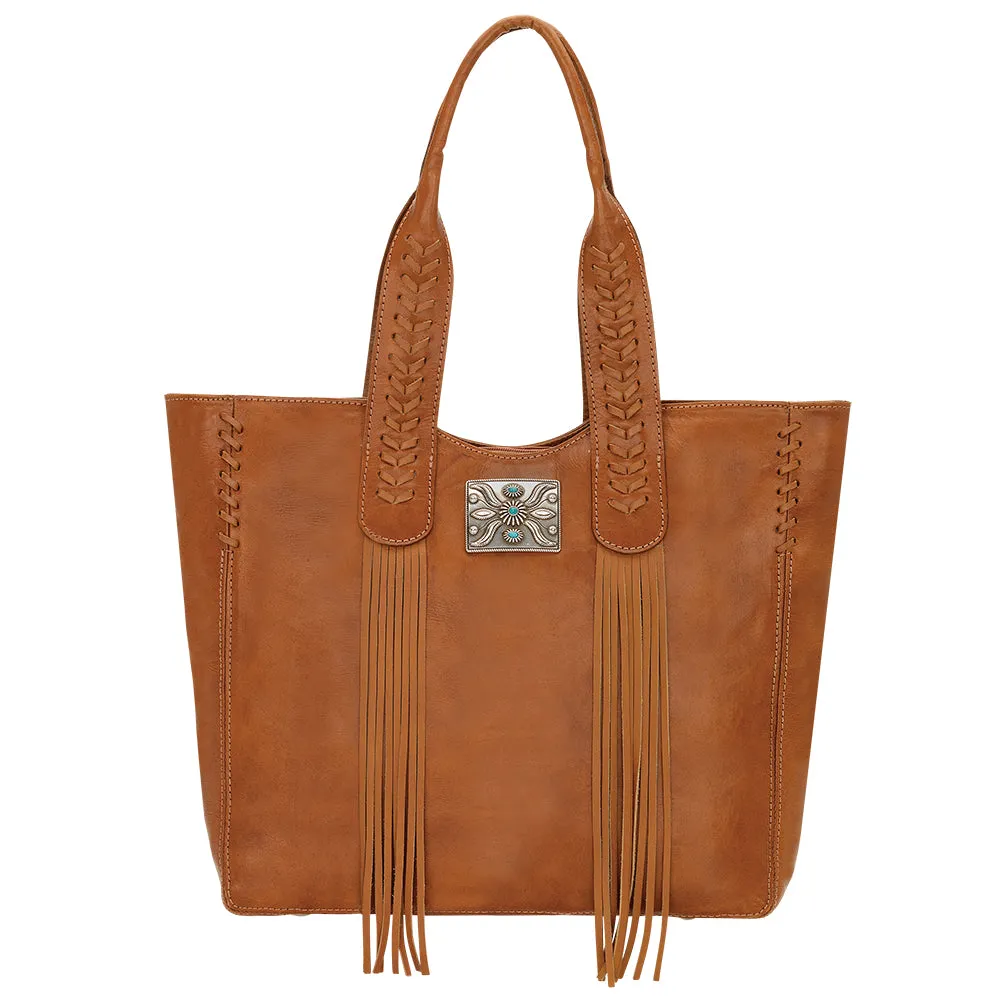American West Handbag Mohave Collection: Large Zip Top Tote with Fringe
