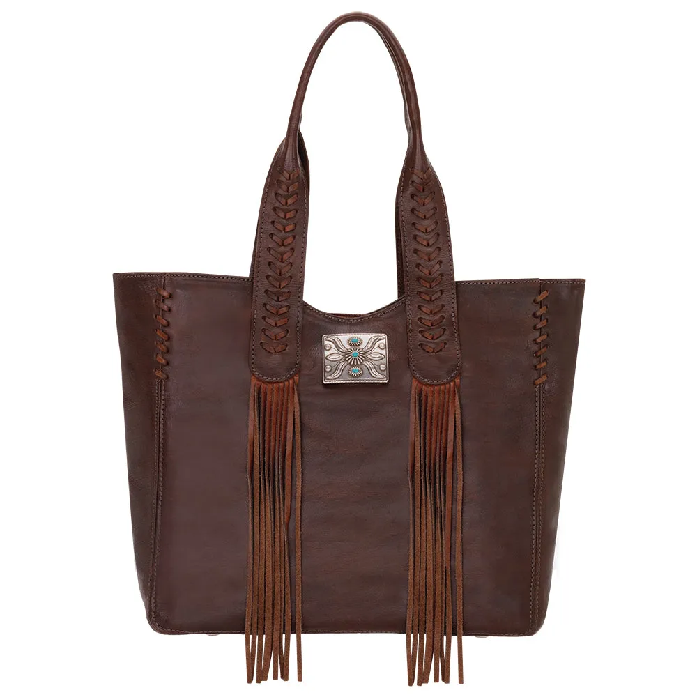 American West Handbag Mohave Collection: Large Zip Top Tote with Fringe