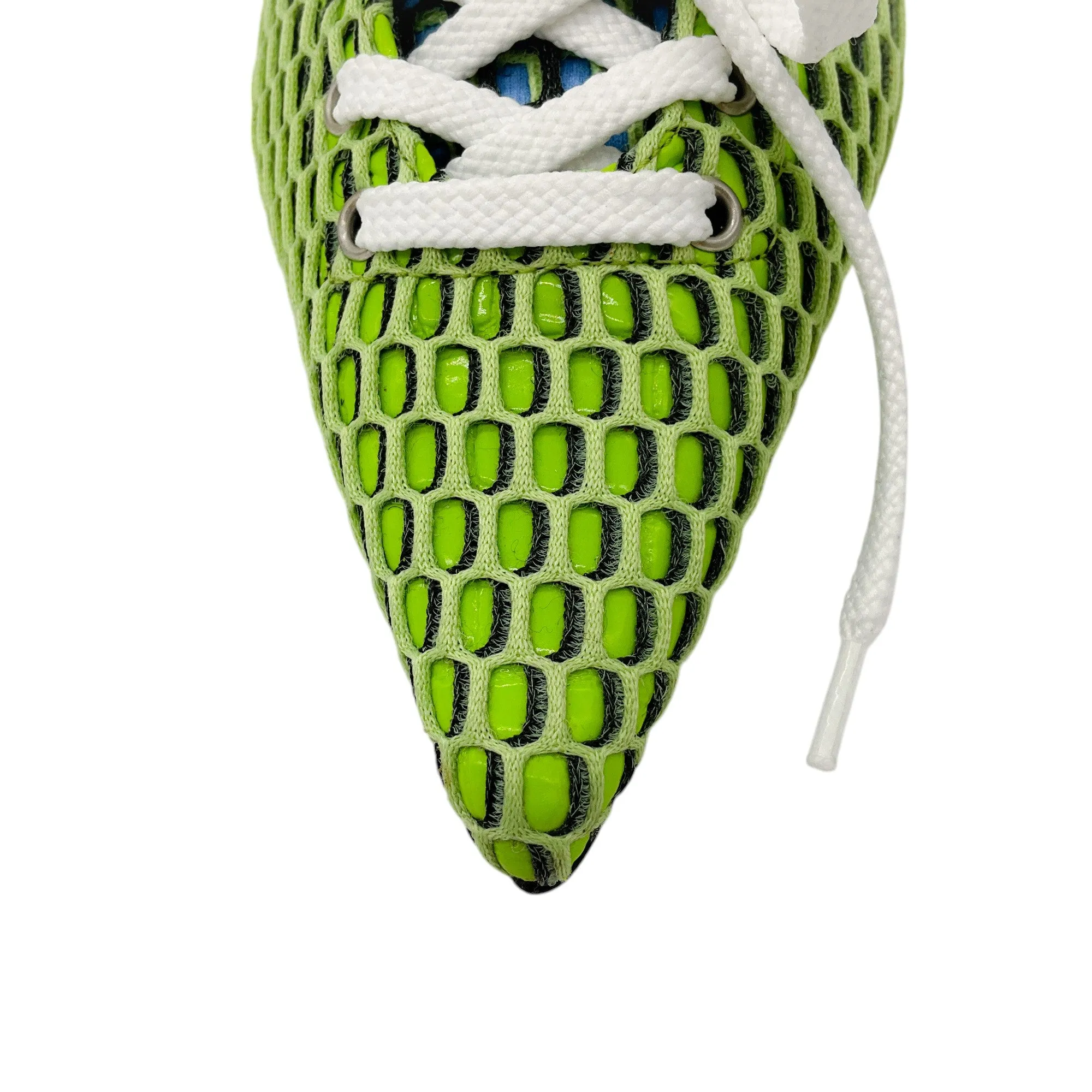 Ancuta Sarca Lime Green A2 Slingback Lace-up Upcycled Textile Kitten Heels