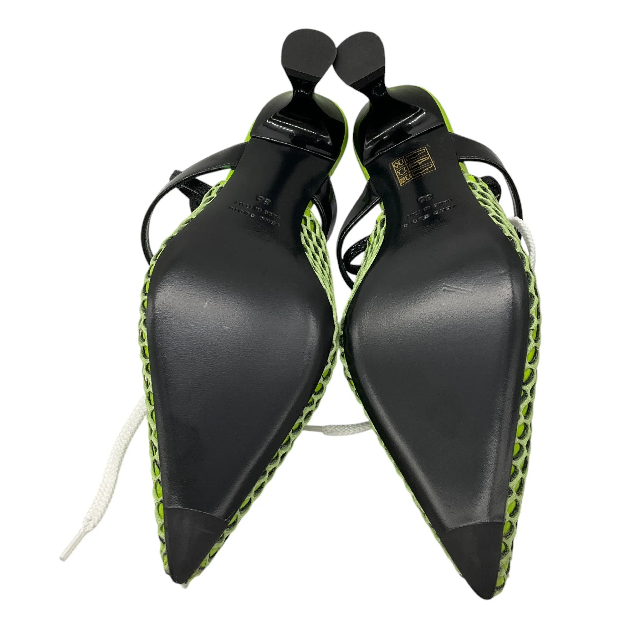 Ancuta Sarca Lime Green A2 Slingback Lace-up Upcycled Textile Kitten Heels