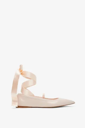Ankle ribbon pink ballet flats