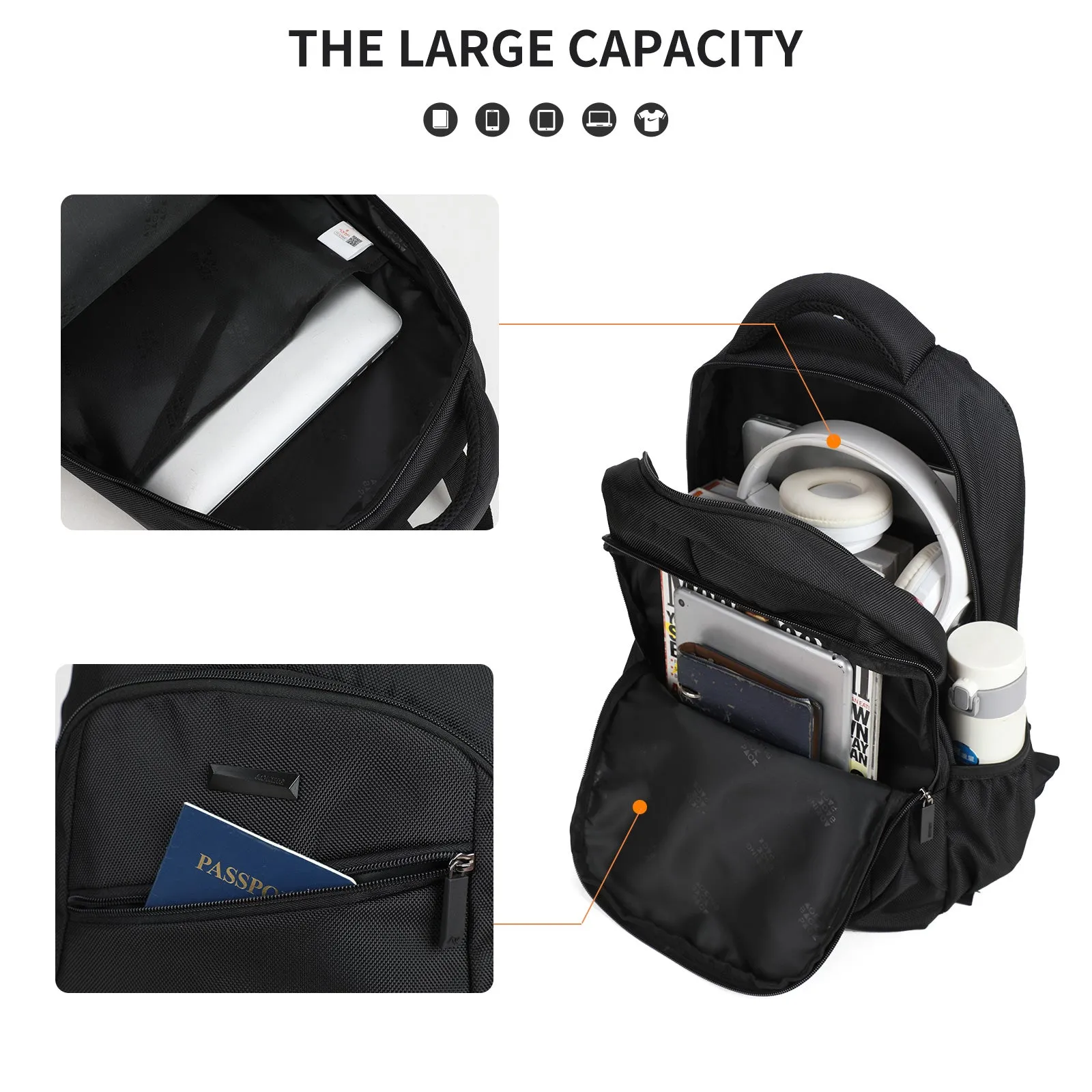 Aoking Backpack Black Casual Backpack Student Bag H97069