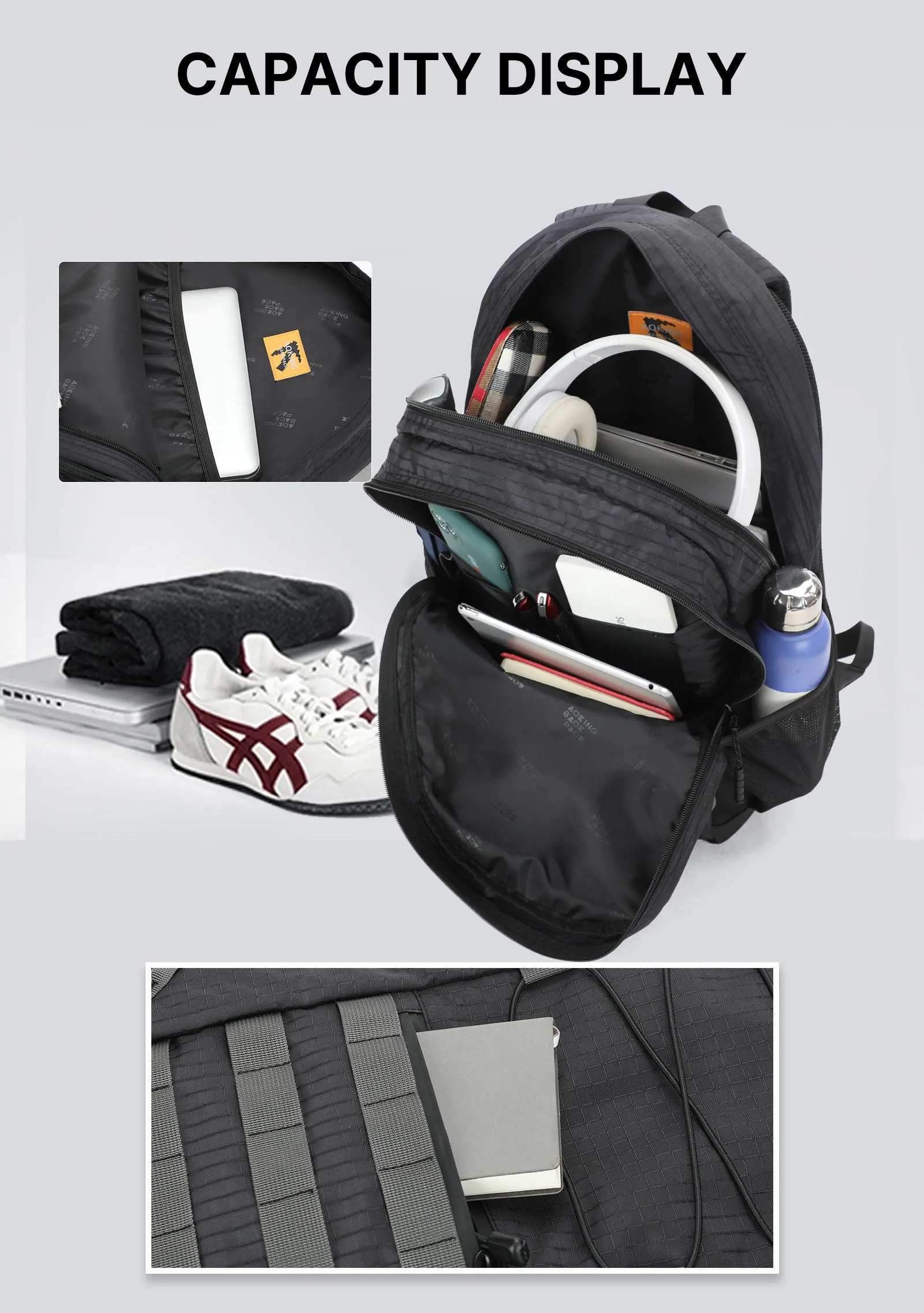 Aoking Backpack Black Casual Backpack Student Bag XN3378