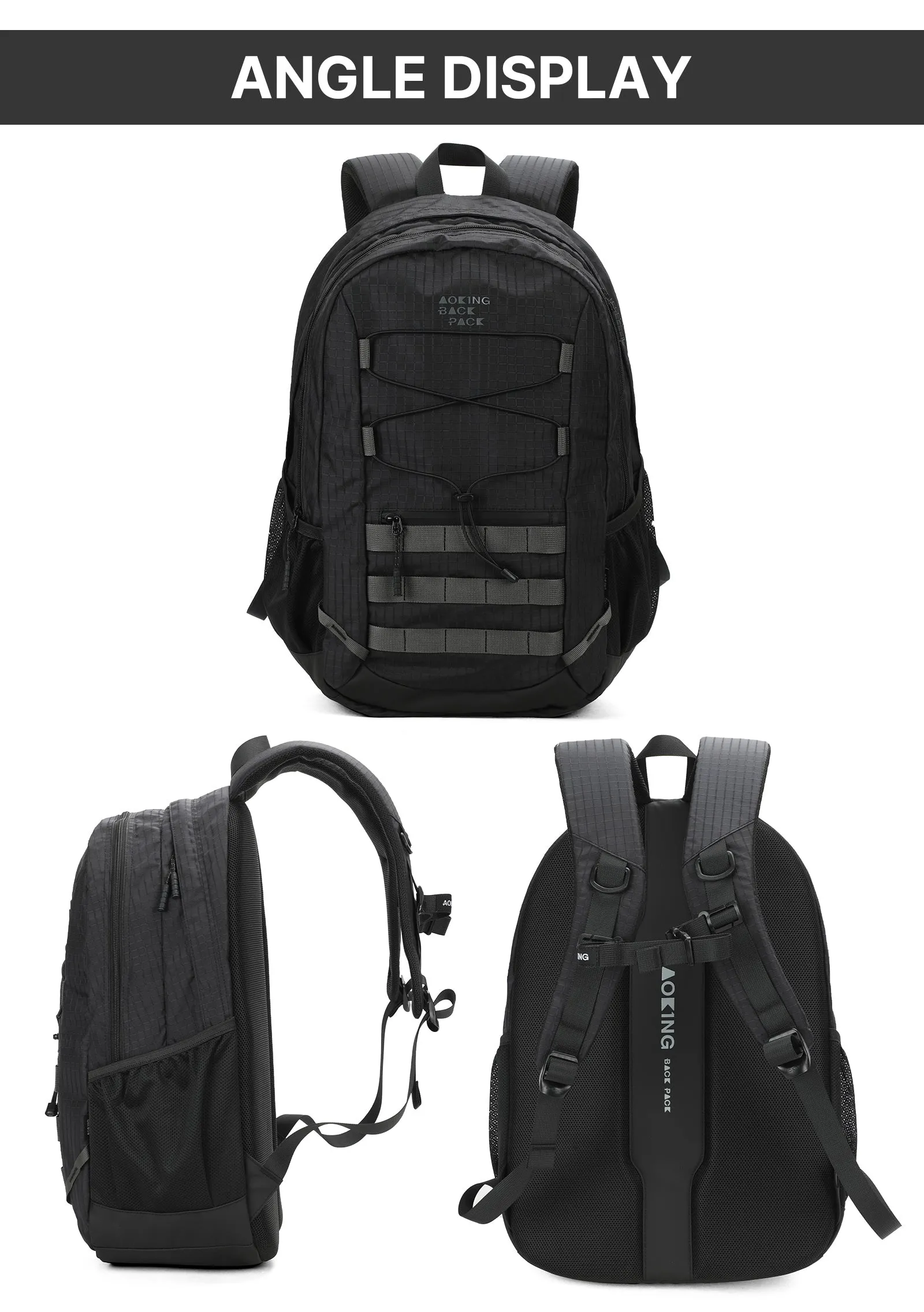 Aoking Backpack Black Casual Backpack Student Bag XN3378