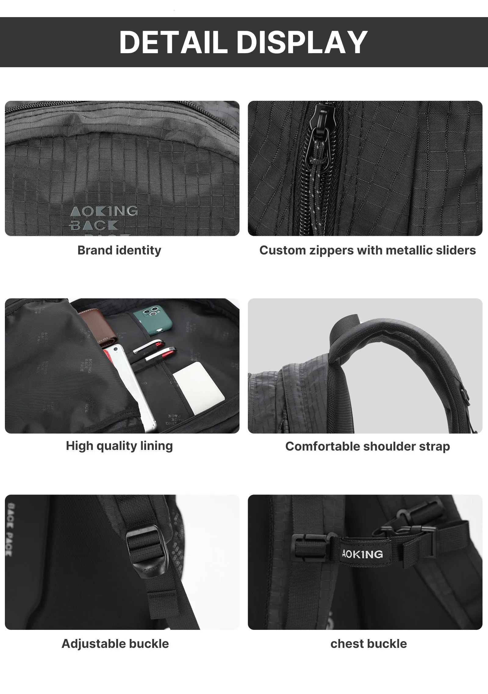 Aoking Backpack Black Casual Backpack Student Bag XN3378