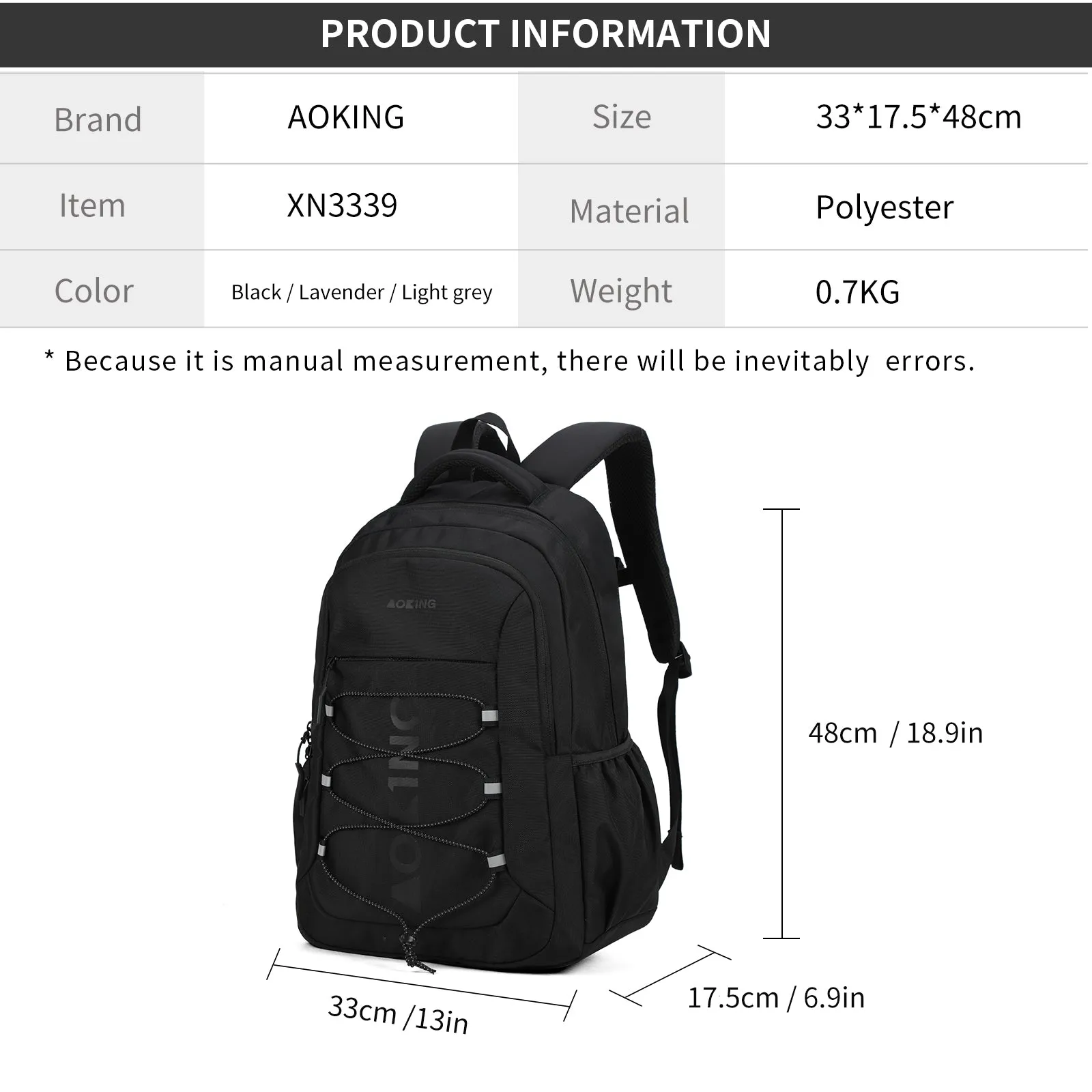 Aoking Backpack White Large Capacity Casual Backpack Student Bag XN3339