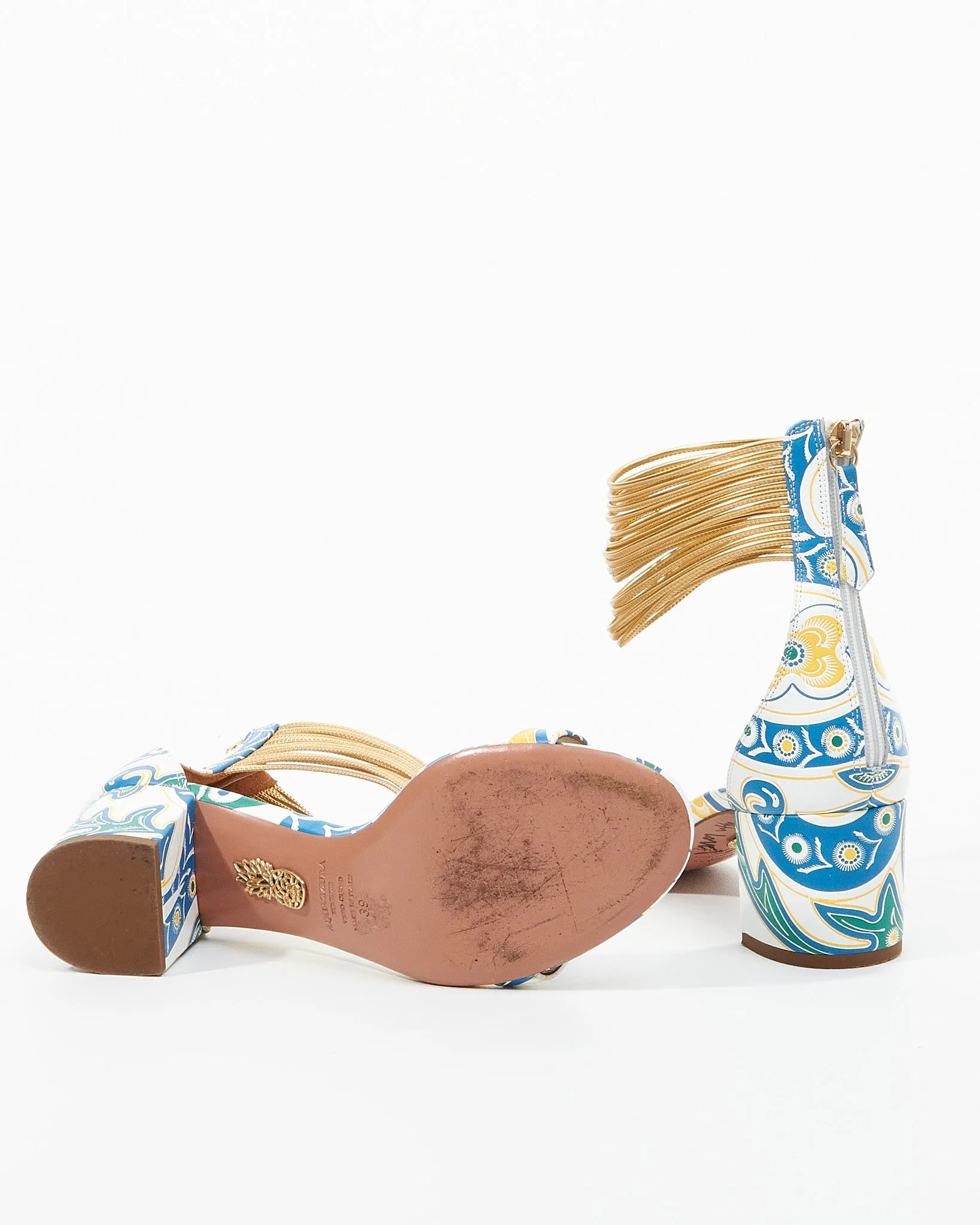 Aquazzura Multi Colour Leather Spin Me Around Block Heel Sandals - 39