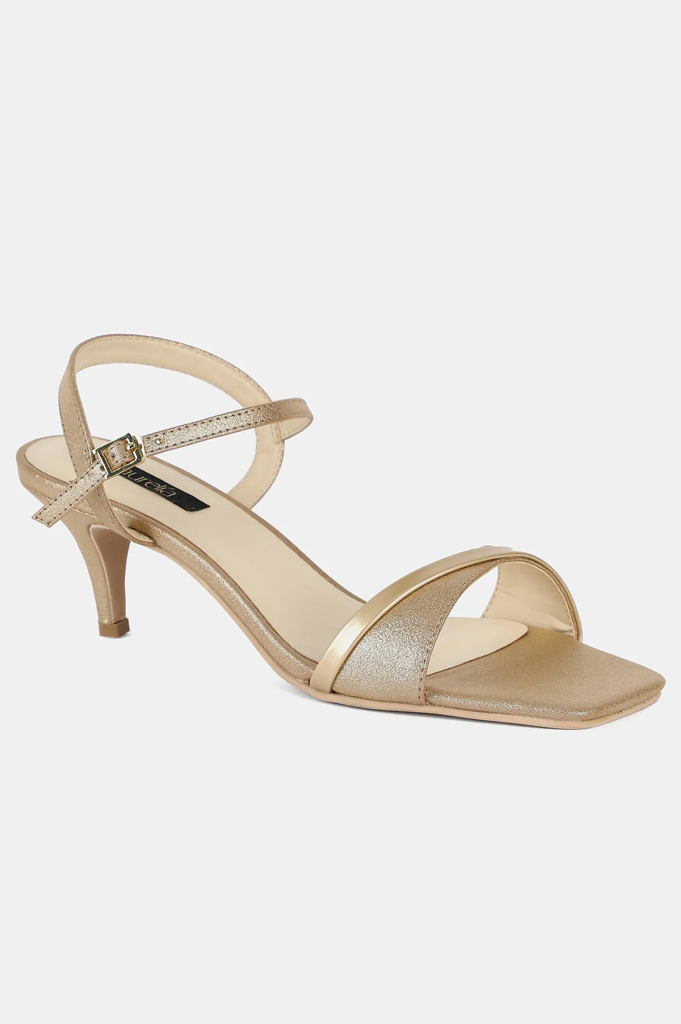 Aurelia Gold Square Toe Textured Kitten Heel - ZGeorgina
