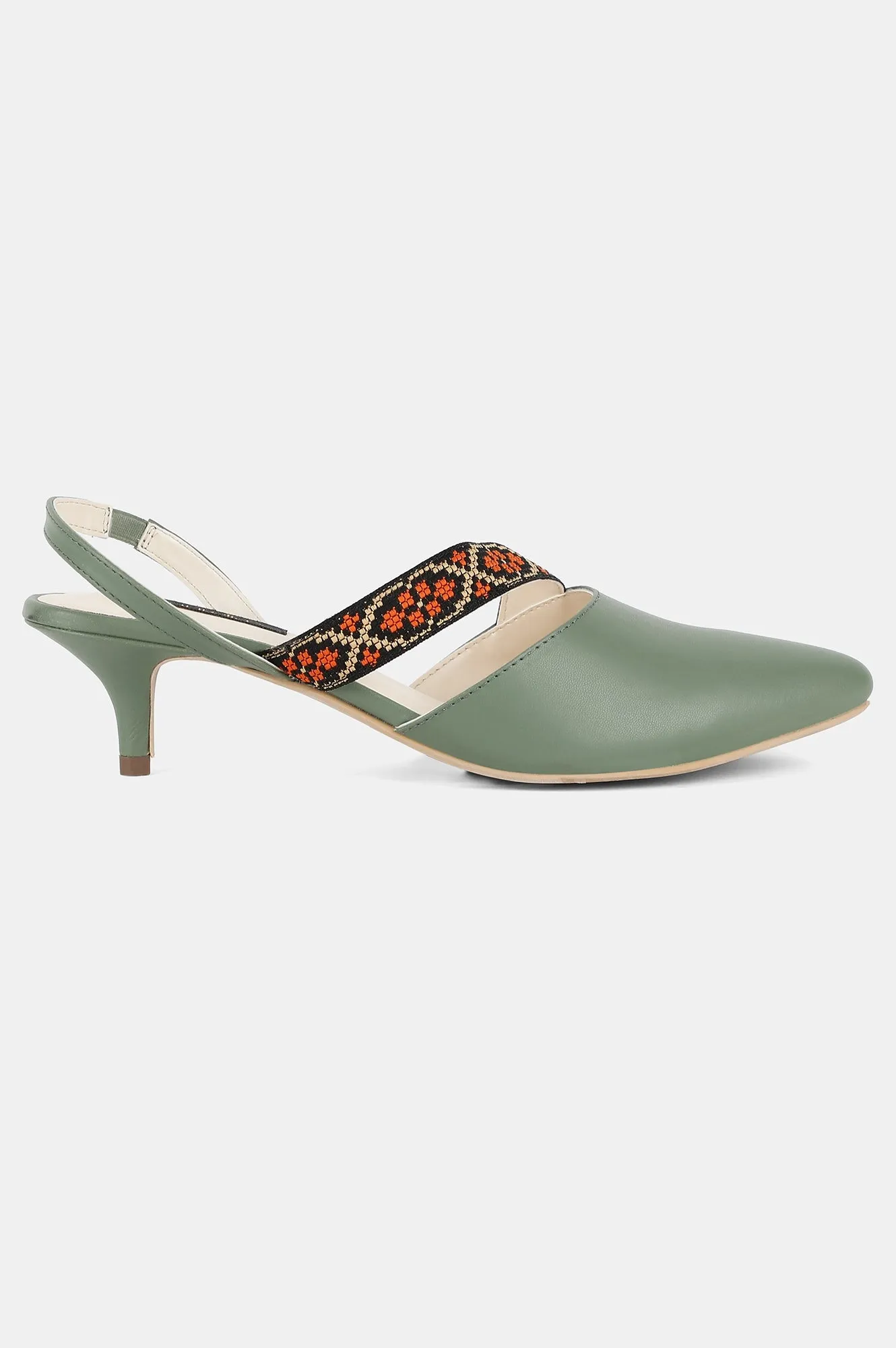Aurelia Green Pointed Toe Colourblocked Kitten Heel - ZChristie