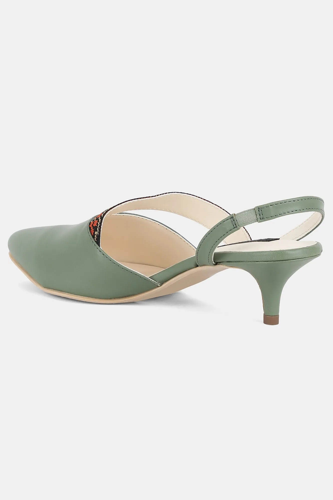 Aurelia Green Pointed Toe Colourblocked Kitten Heel - ZChristie