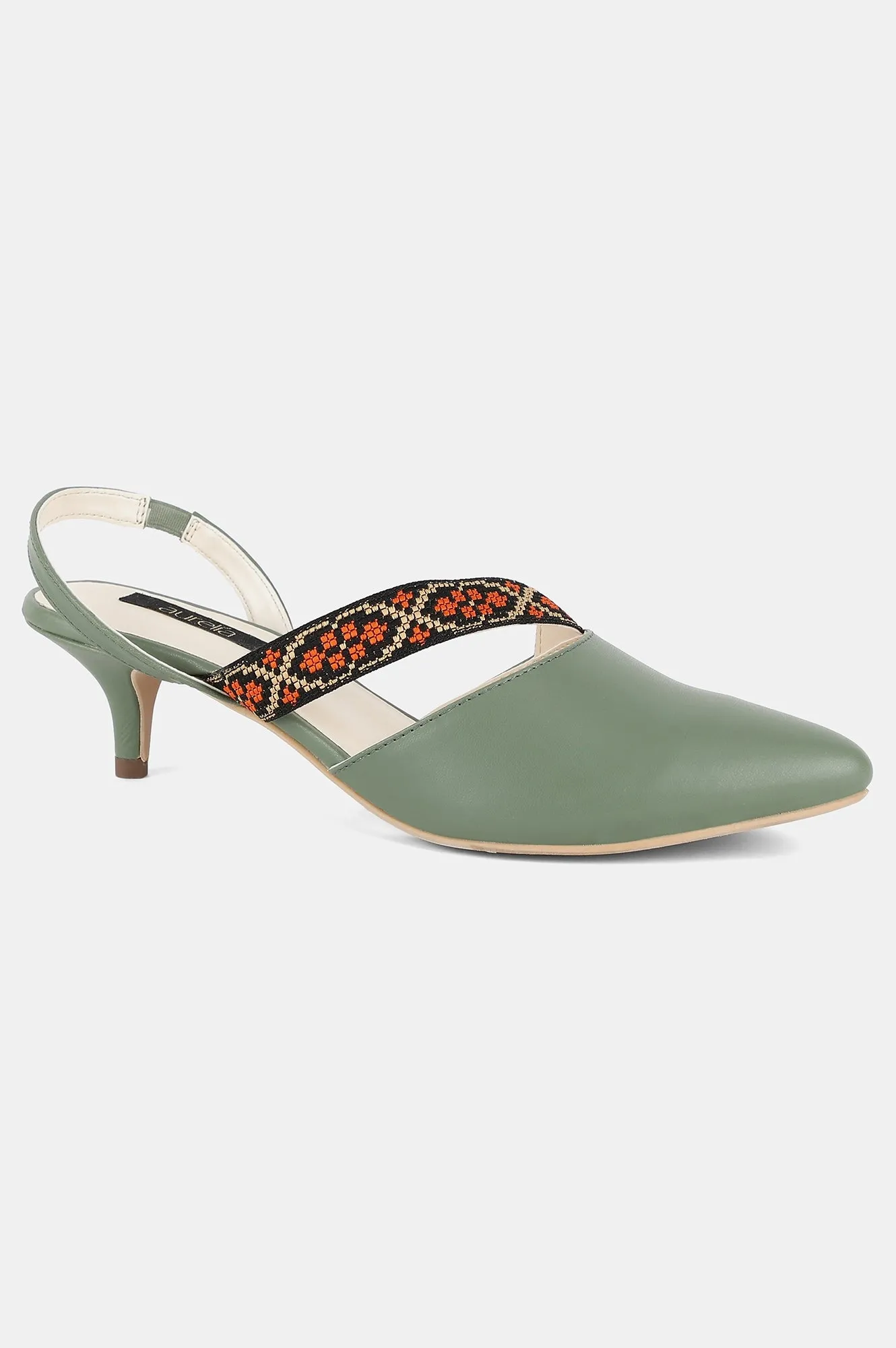 Aurelia Green Pointed Toe Colourblocked Kitten Heel - ZChristie