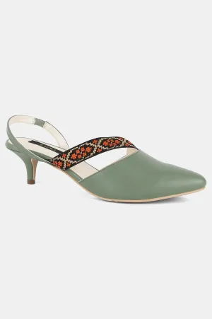 Aurelia Green Pointed Toe Colourblocked Kitten Heel - ZChristie