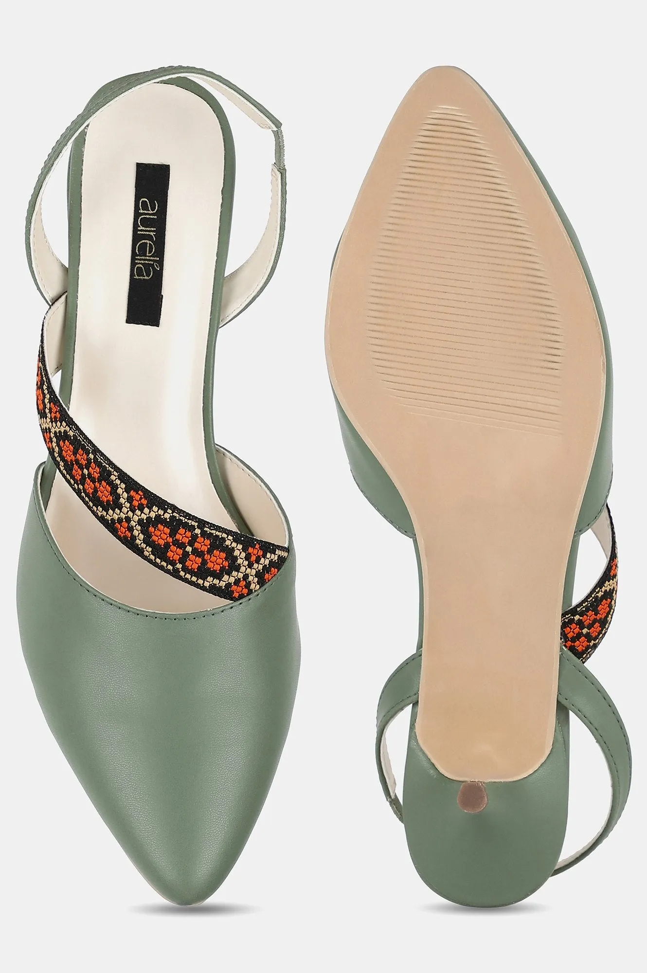 Aurelia Green Pointed Toe Colourblocked Kitten Heel - ZChristie