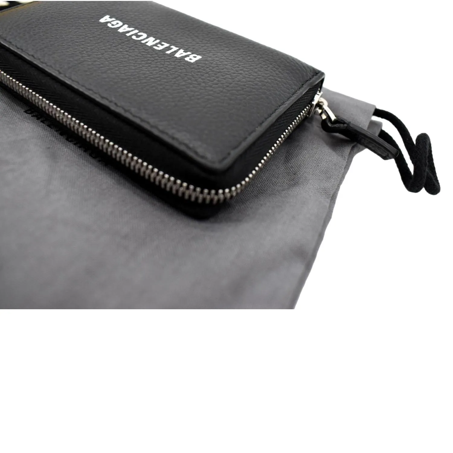 BALENCIAGA Classic Zip Around Leather Card Case Wallet Black