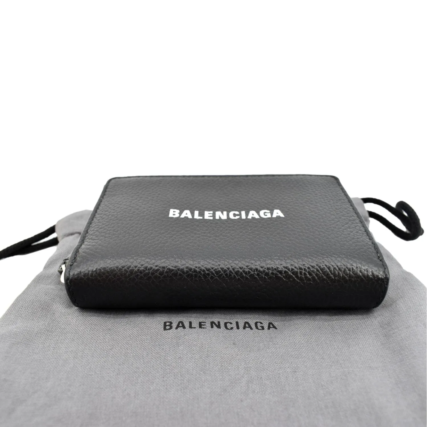 BALENCIAGA Classic Zip Around Leather Card Case Wallet Black