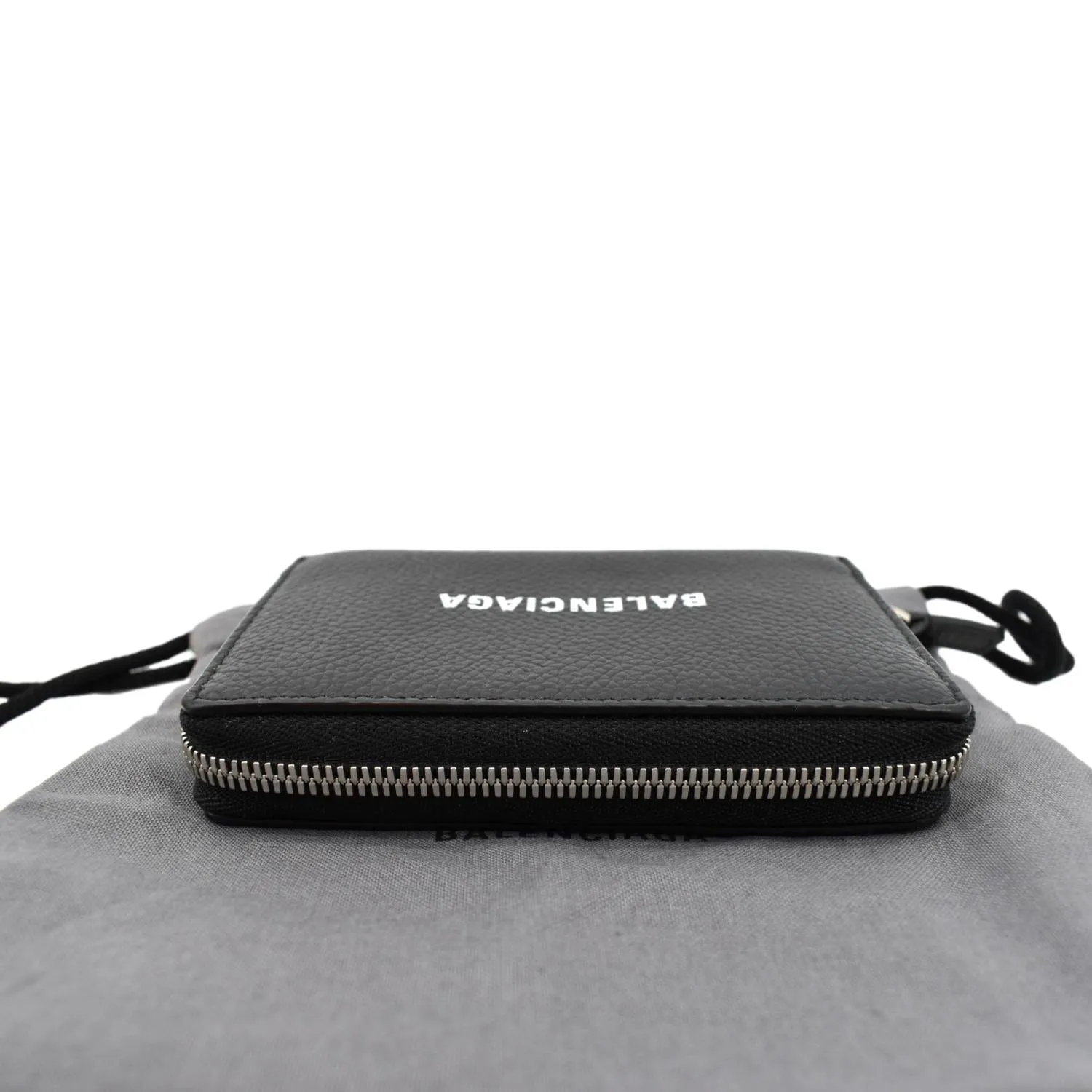 BALENCIAGA Classic Zip Around Leather Card Case Wallet Black