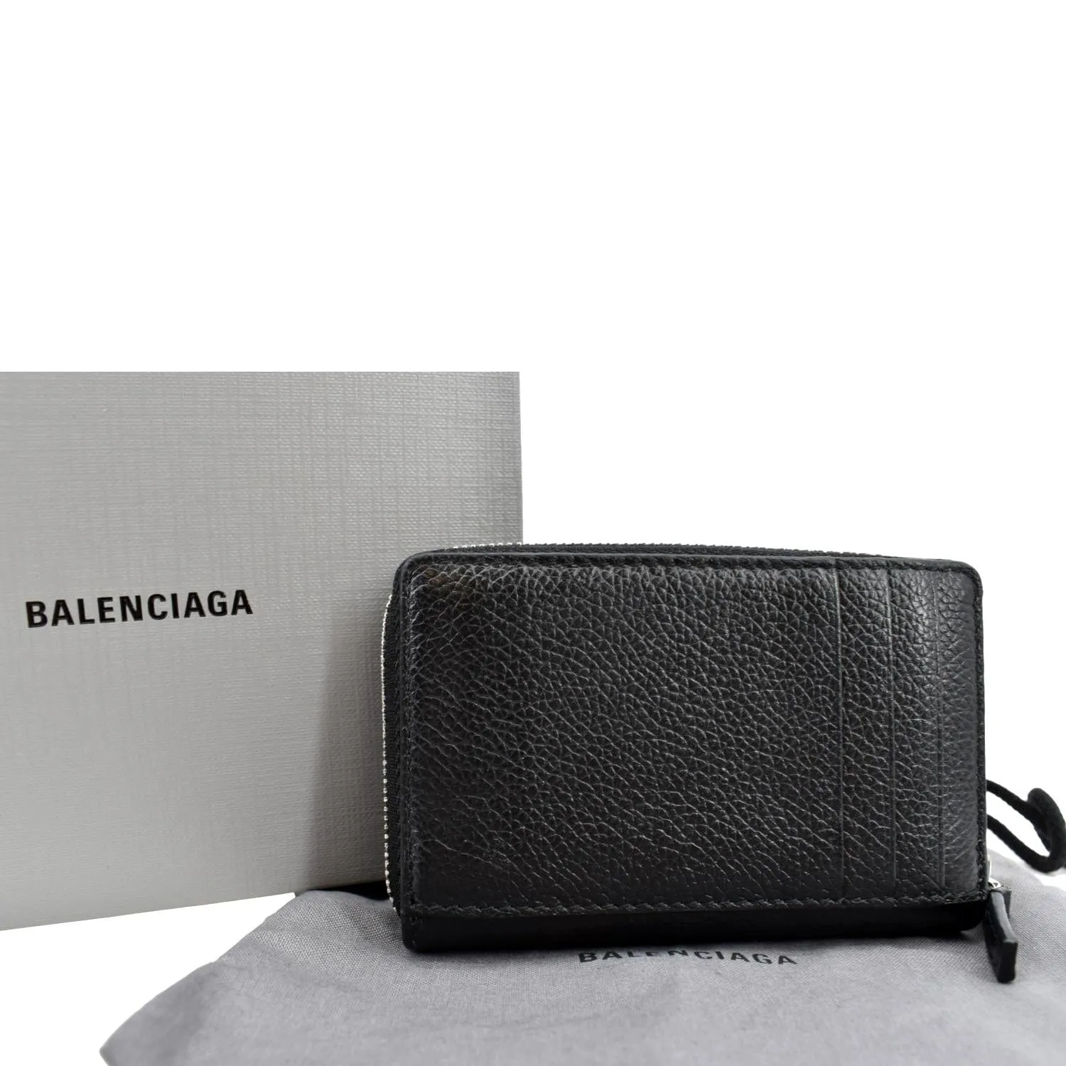 BALENCIAGA Classic Zip Around Leather Card Case Wallet Black