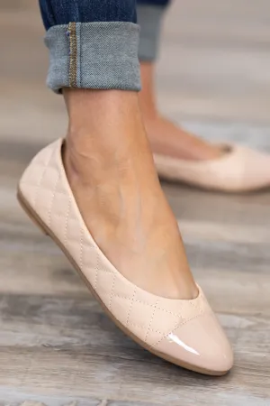 Beige Quilted Faux Leather Ballet Flats