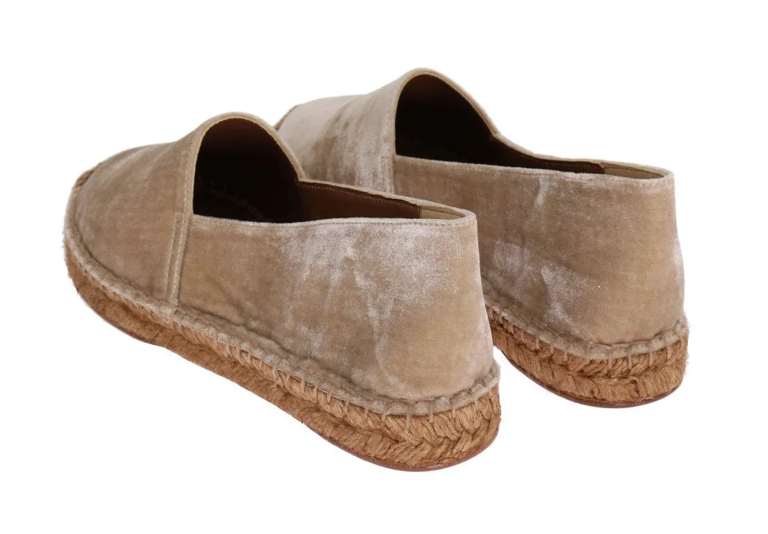 Beige Velvet Flats Espadrilles Shoes