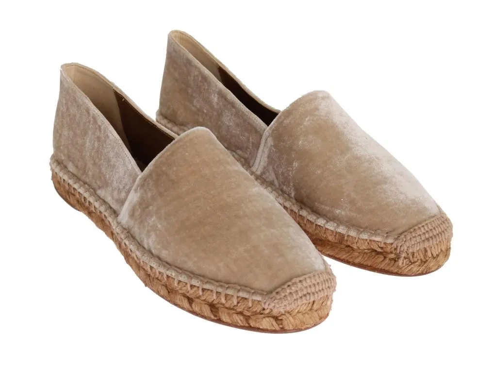 Beige Velvet Flats Espadrilles Shoes