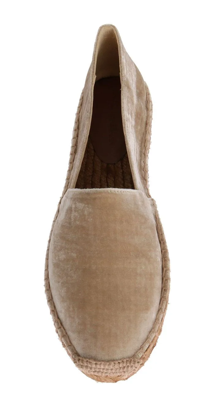 Beige Velvet Flats Espadrilles Shoes