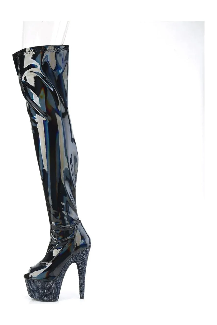 BEJEWELED-3011-7 Black Patent Thigh Boot