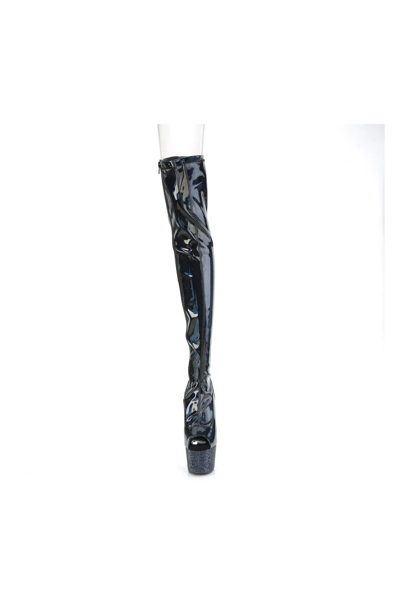 BEJEWELED-3011-7 Black Patent Thigh Boot