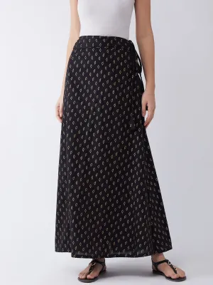 Black Gold Leaf Print Skirt