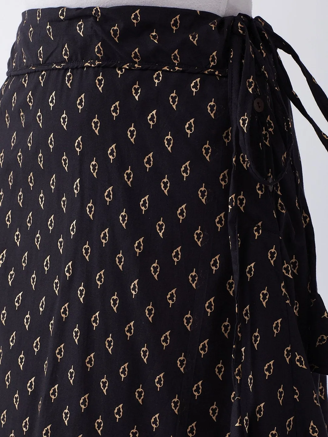 Black Gold Leaf Print Skirt