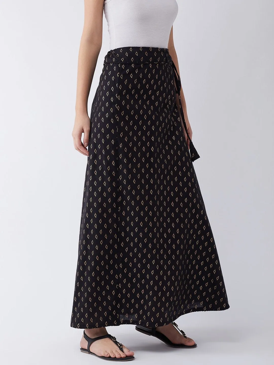 Black Gold Leaf Print Skirt