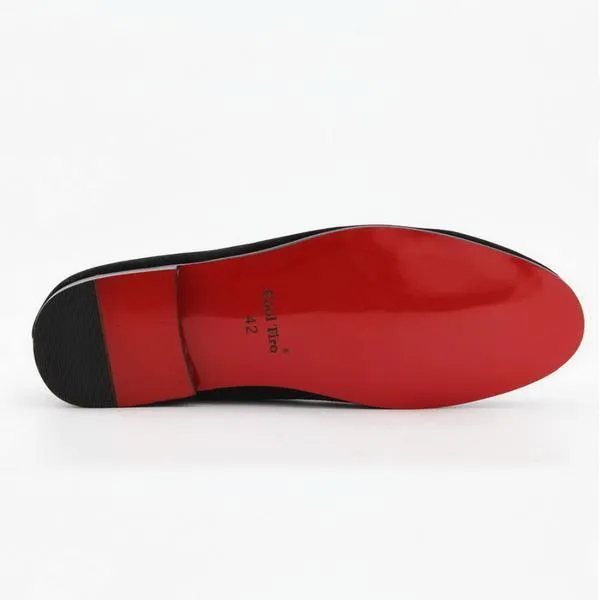 Black Men Loafers with Skull Buckle and Gold Toe Details