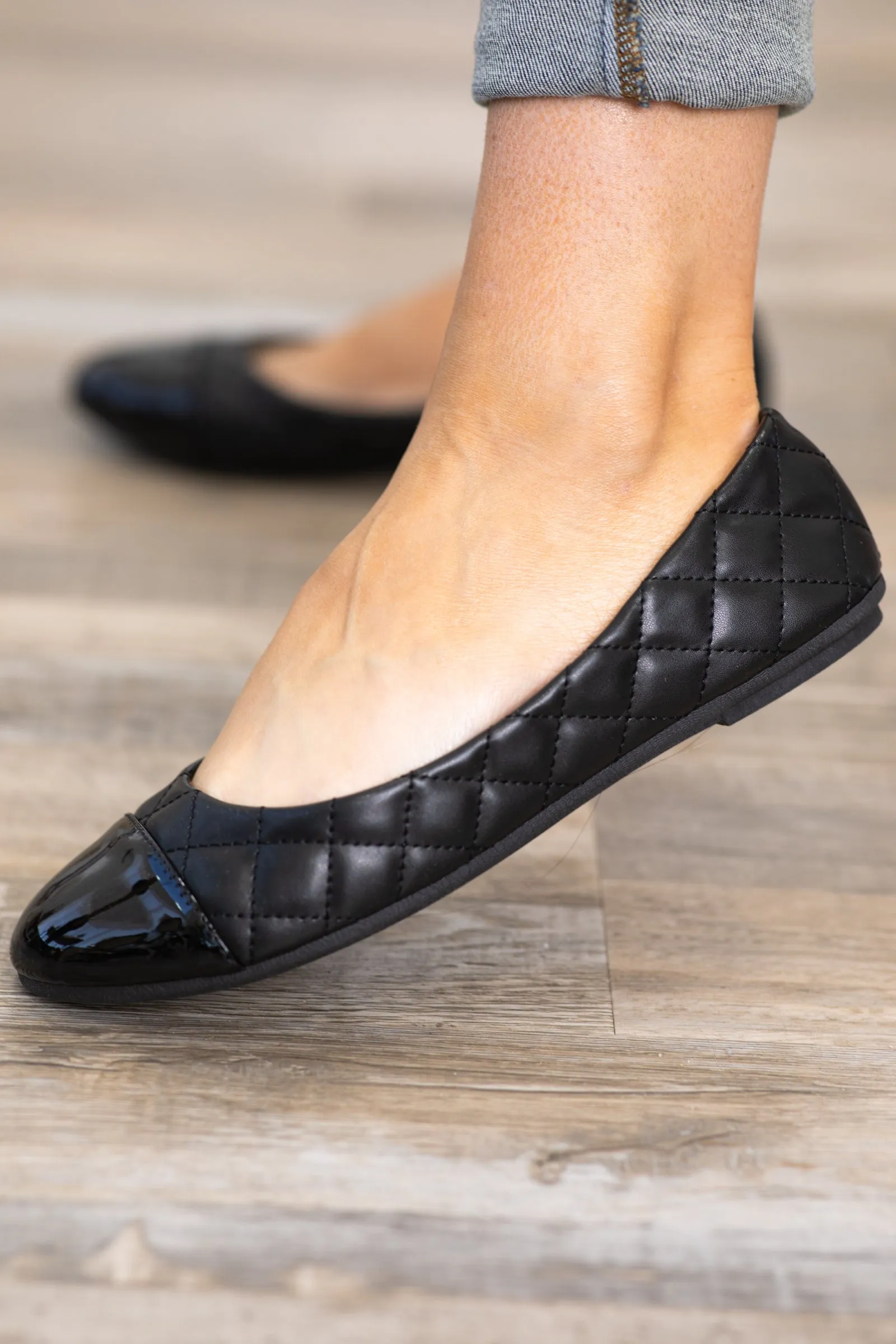 Black Quilted Faux Leather Ballet Flats