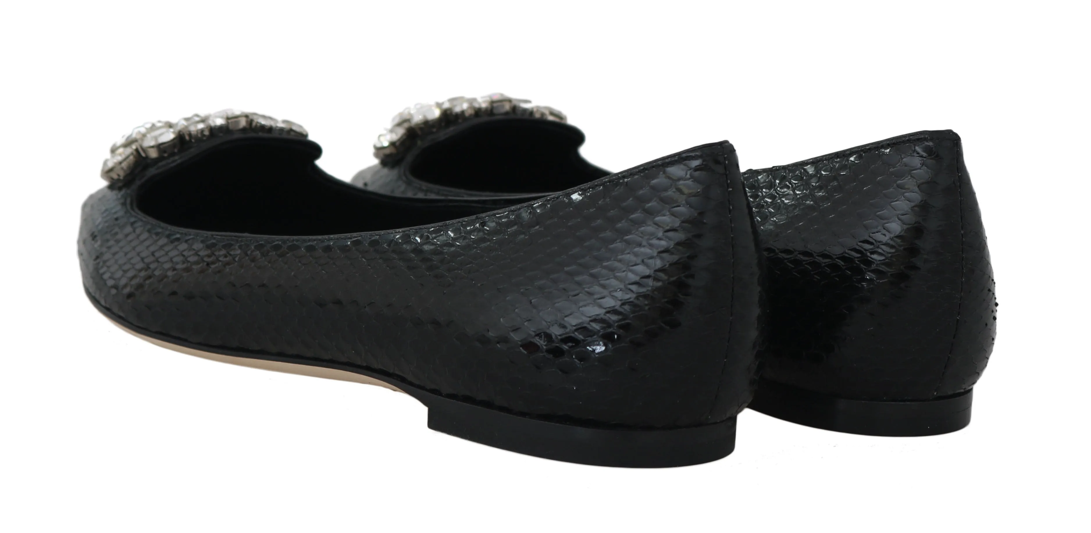 Black Snakeskin Crystal Ballet Flats