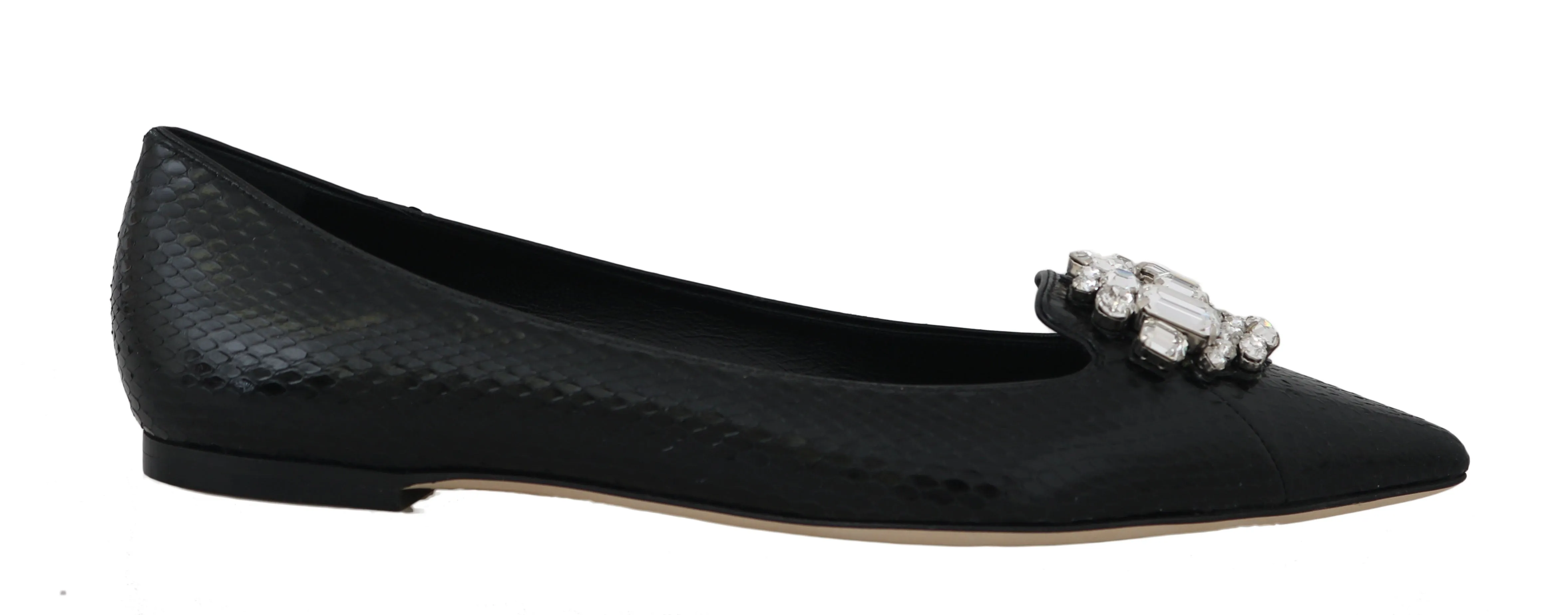 Black Snakeskin Crystal Ballet Flats