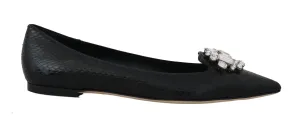 Black Snakeskin Crystal Ballet Flats