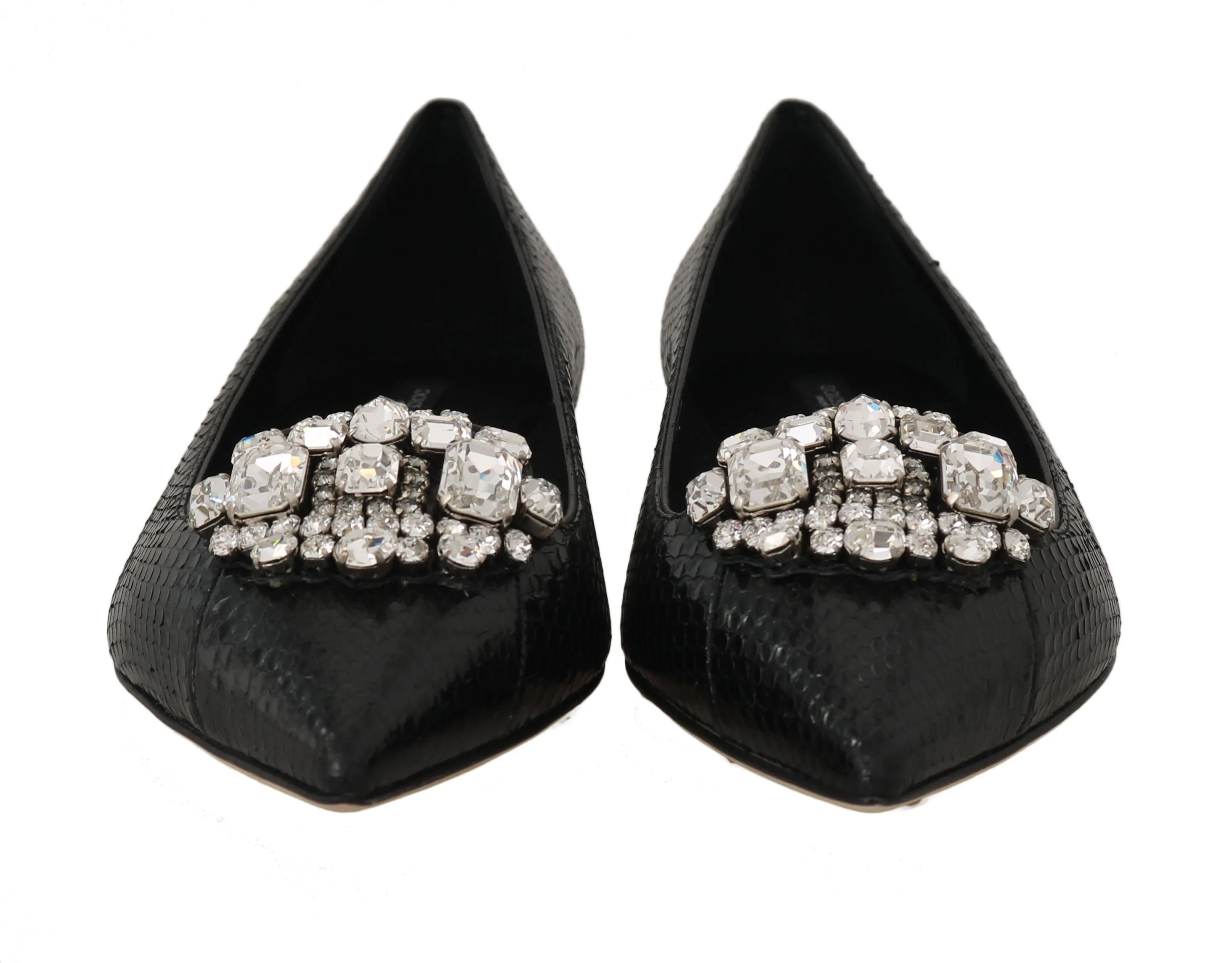 Black Snakeskin Crystal Ballet Flats