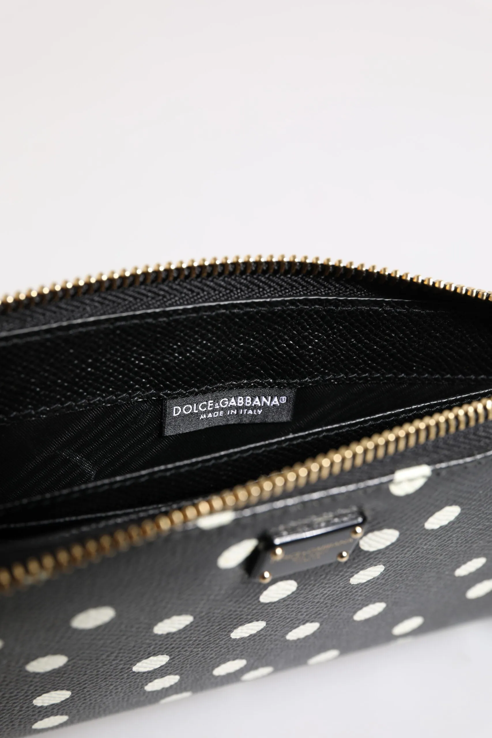 Black White Dotted Leather Zip Around Continental Wallet