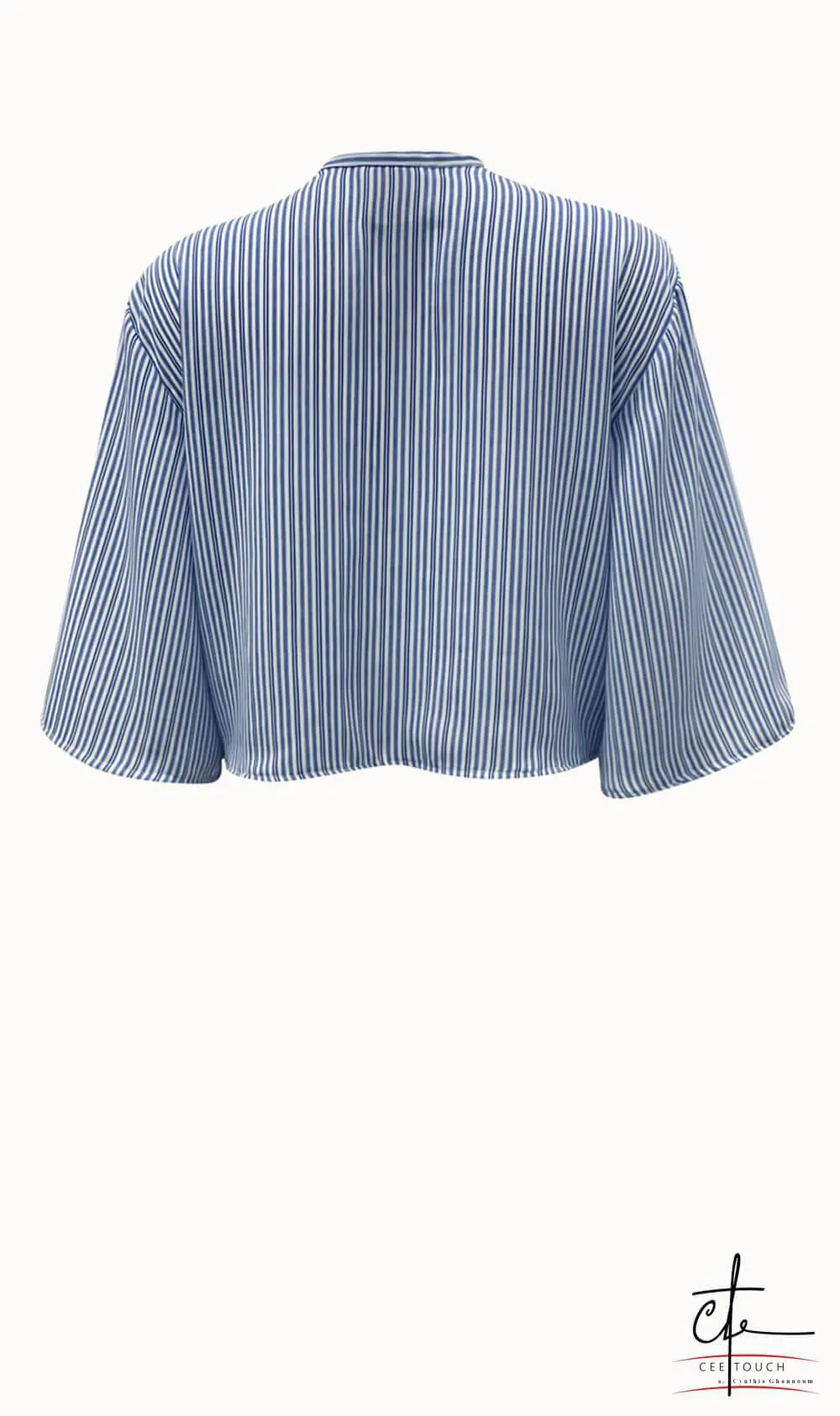 Blue and White Striped Front Tie Crop Top