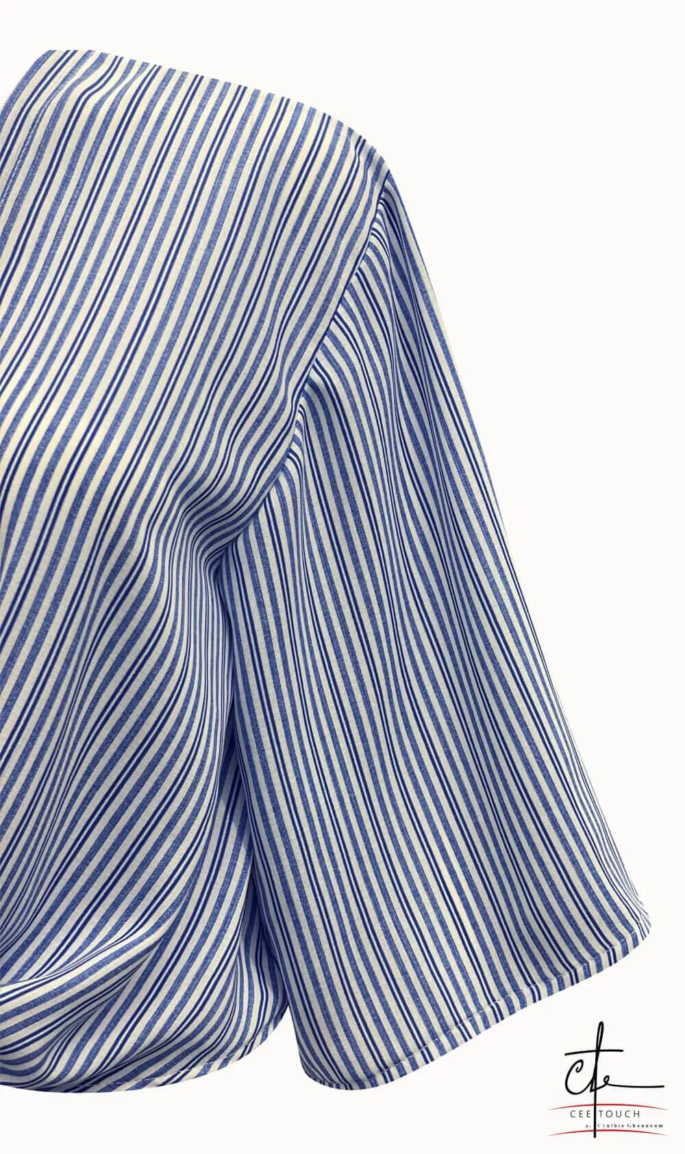 Blue and White Striped Front Tie Crop Top