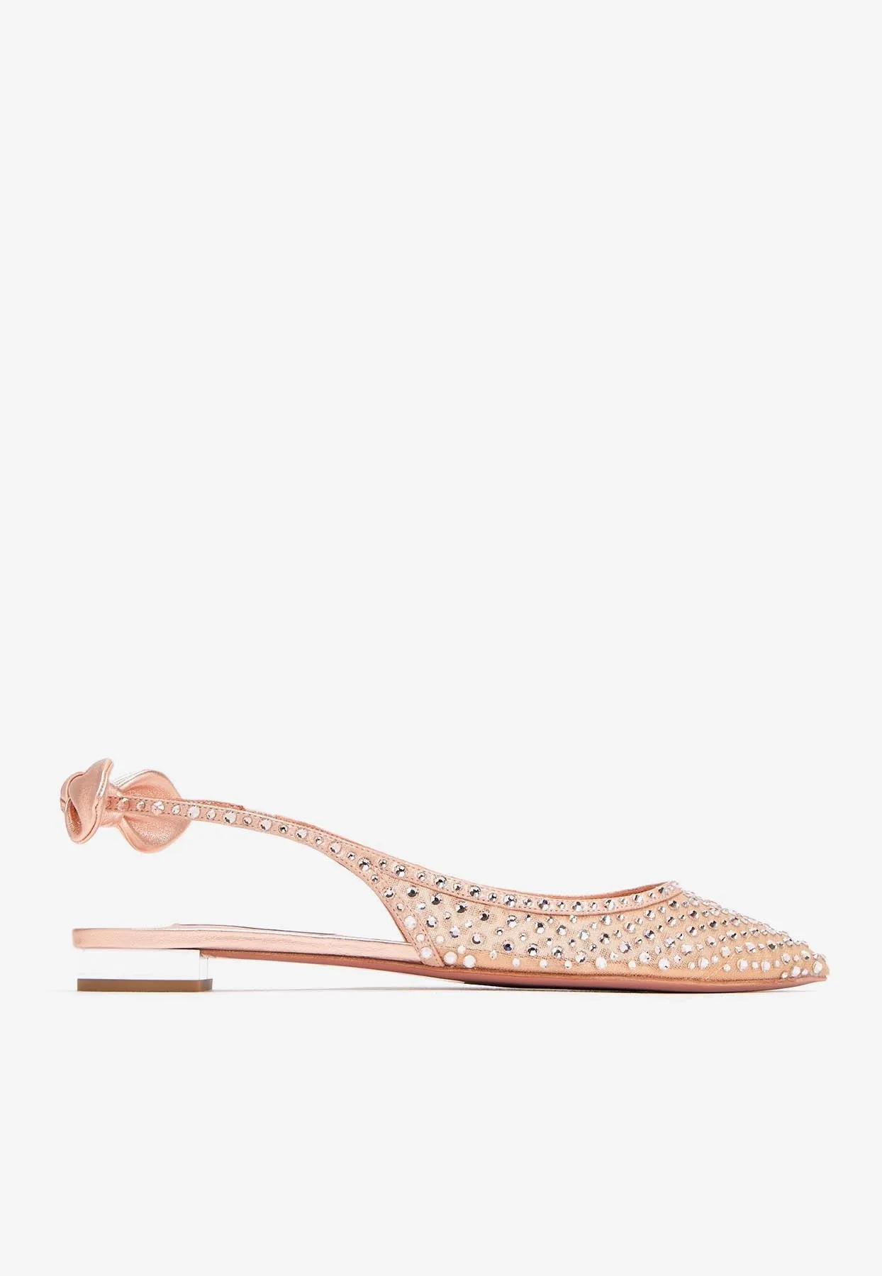 Bow Tie Crystal Tulle Pointed-Toe Flats