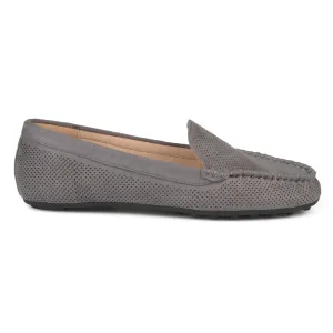 Brinley Co. Womens Comfort Sole Faux Nubuck Laser Cut Loafers Grey, 9 Regular US