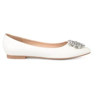 Brinley Co. Womens Faux Leather Pointed Toe Jewel Flats Ivory, 8 Regular US
