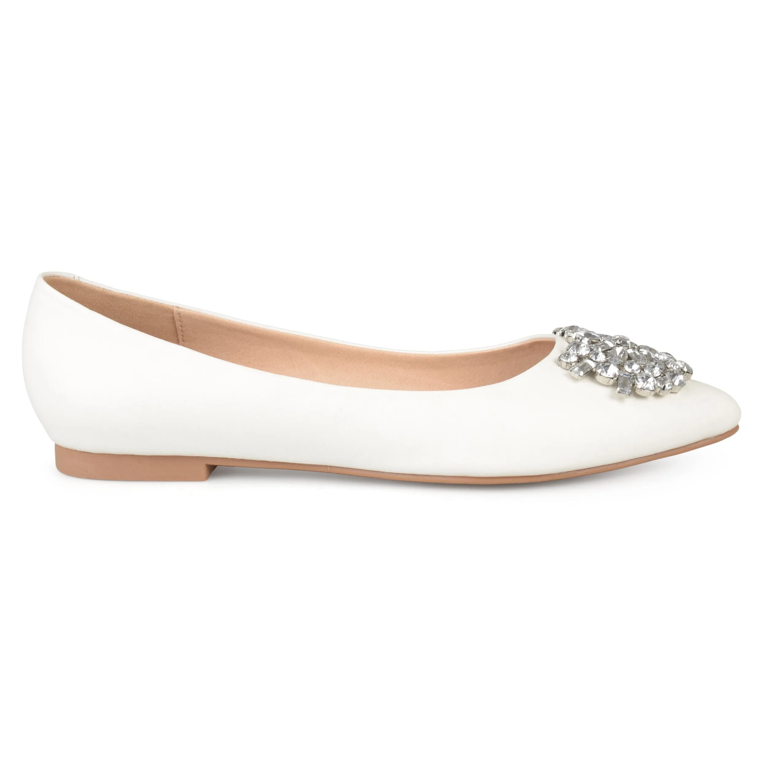 Brinley Co. Womens Faux Leather Pointed Toe Jewel Flats Ivory, 8 Regular US