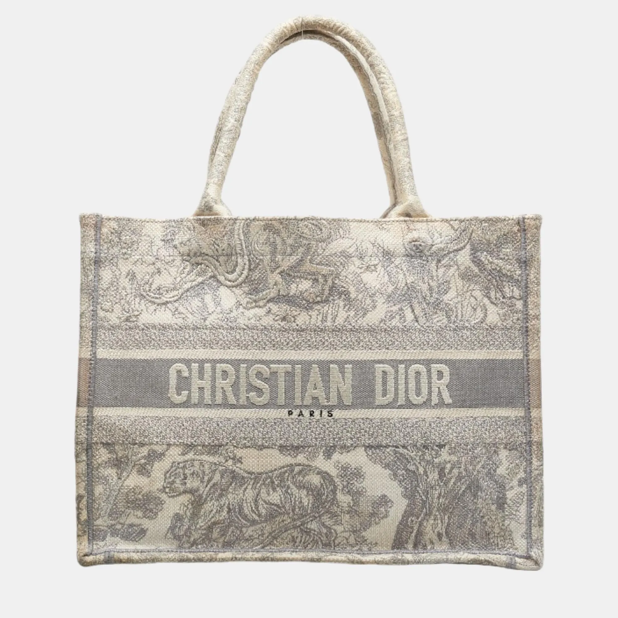 Brown Canvas Toile De Jouy Medium Book Tote Bag