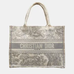 Brown Canvas Toile De Jouy Medium Book Tote Bag